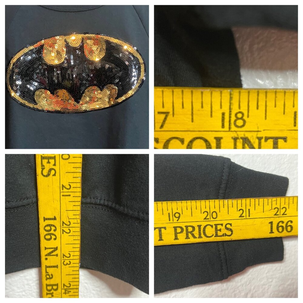 Batman Sequin Logo Sweatshirt Black Small Crew Neck Long Sleeve - Picture 9 of 15